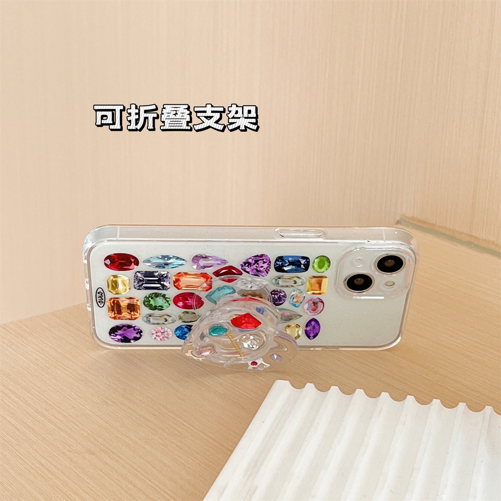 Ốp Điện Thoại Silicon TPU Mềm Trong Suốt Đính Đá Đơn Giản Chống Sốc Kèm Giá Đỡ Cho iPhone 11 13 12 14 Pro Max