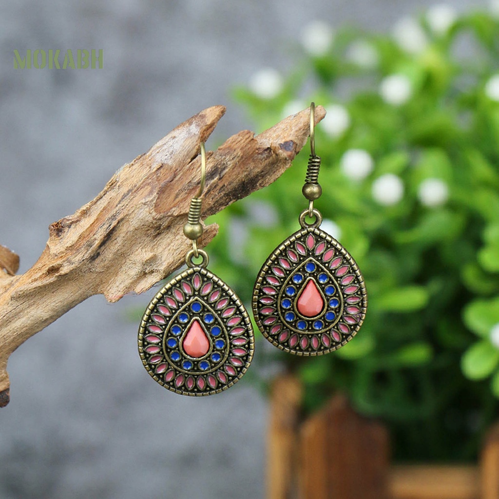 1 Đôi Bông Tai Hình Giọt Nước Có Đính Kim Tuyến Phong Cách Bohemia Dành Cho Nữ