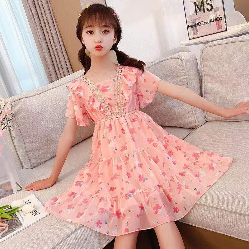 Váy voan irls mùa hè 2023 phong cách nước ngoài mới váy công chúa trẻ em phần mỏng cho bé váy ngắn tay