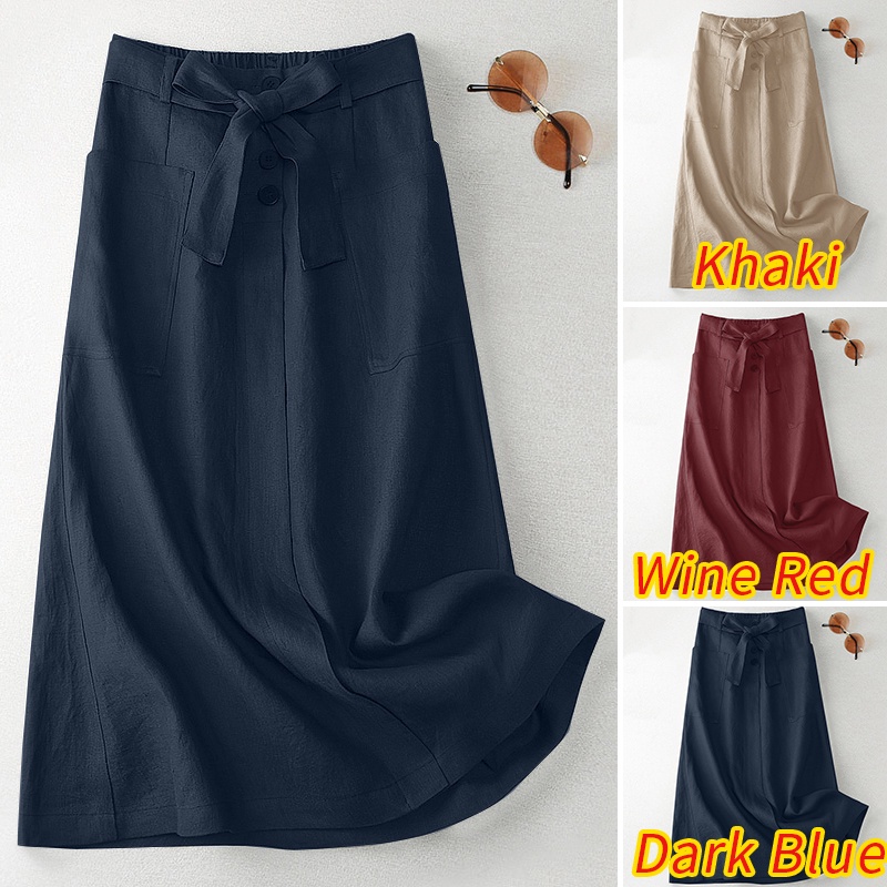 Zanzea Chân Váy Cotton Lưng Cao Có Túi Bên Hông Thời Trang Hàn Quốc Cho Nữ