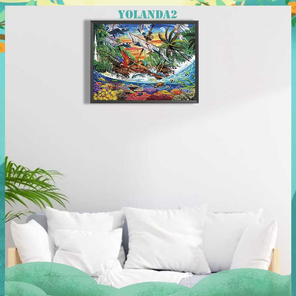 Tranh Đính Đá Kim Cương Toàn Bộ 5D DIY Hình Vẽ Thuyền Buồm Trang Trí Nhà Cửa