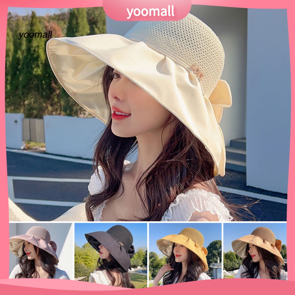 Mũ Tai Bèo Vành Rộng Chống Nắng Thoáng Khí Trang Trí Thắt Nơ Xinh Xắn