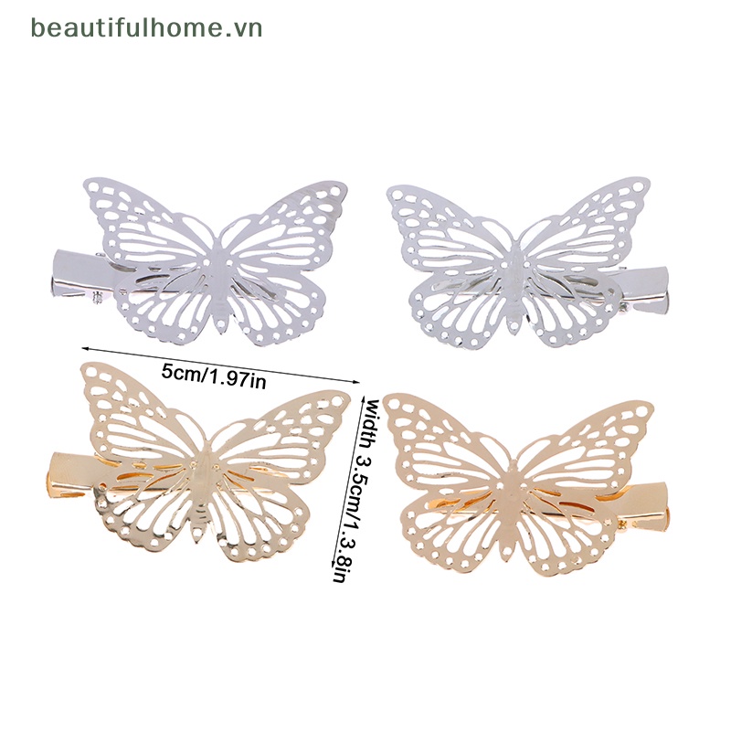 Bộ 2 Kẹp Tóc Hình Bướm Bằng Kim Loại Thiết Kế Đục Lỗ Thời Trang Tinh Tế Cho Nữ