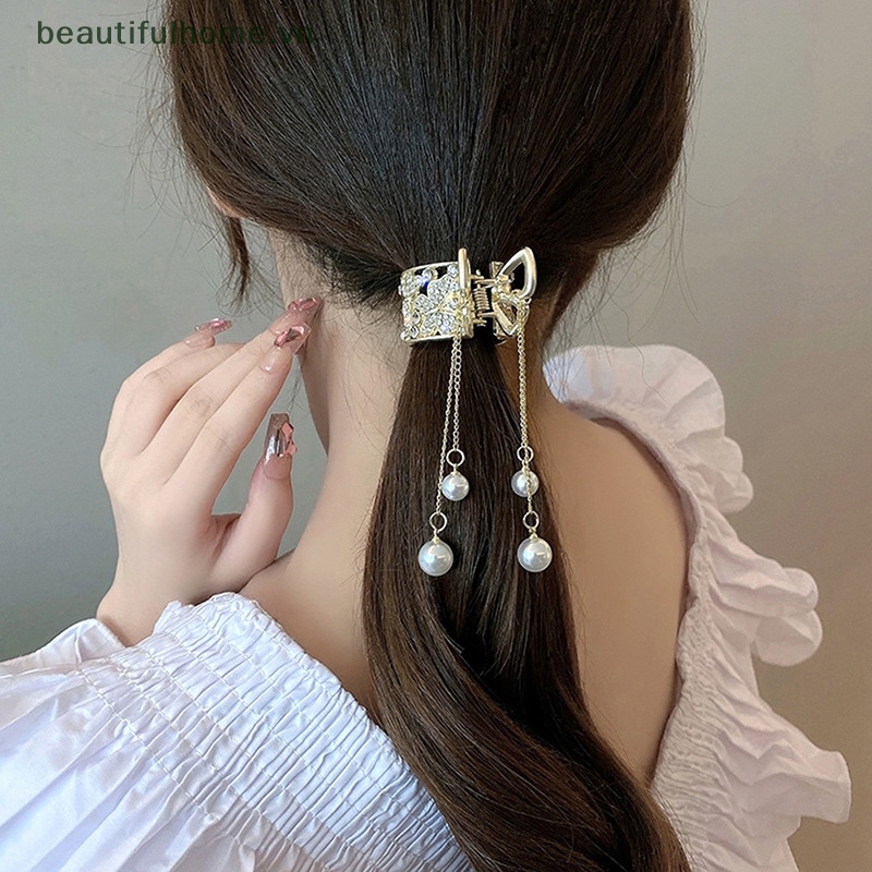 Kẹp Tóc Càng Cua Cố Định Đính Đá &amp; Ngọc Trai Cho Nữ