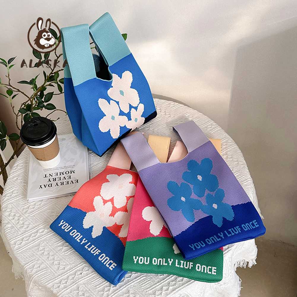 Túi Xách Nữ Đan Len Đính Hoa Thời Trang Sang Trọng