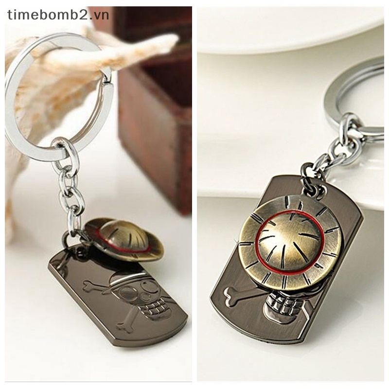 {Timebomb} Móc Chìa Khóa Bằng Thép Không Gỉ Hình Anime One Piece Luffy Đội Mũ Rơm Thời Trang