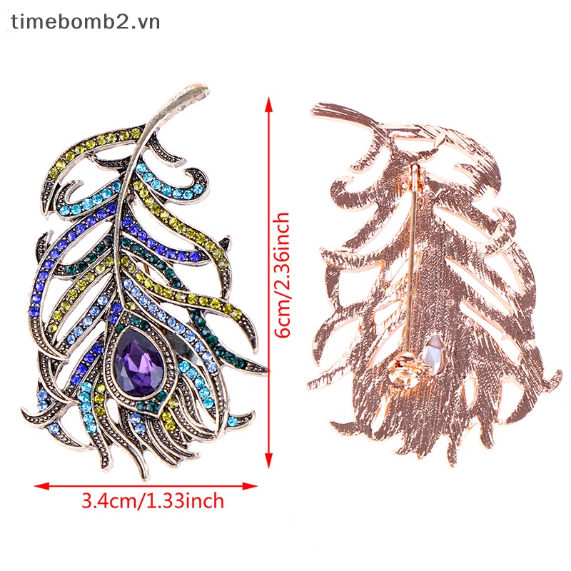 {Timebomb} Ghim Cài Áo Tráng Men Hình Lông Công Pha Lê Sâu Phụ Kiện Đám Cưới.