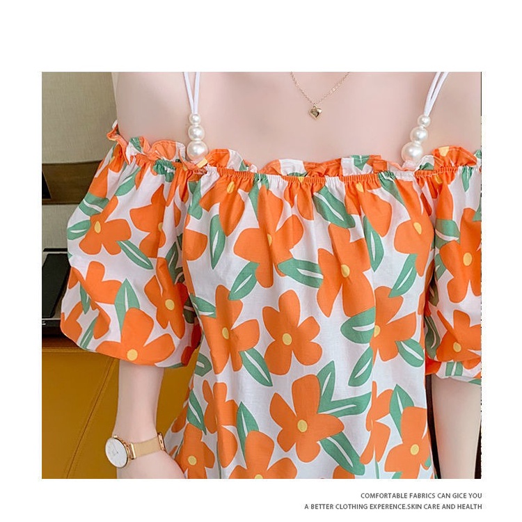 Áo Kiểu Trễ Vai Tay Ngắn Họa Tiết Hoa Phong Cách Pháp Thời Trang Mùa Hè Mới Cho Nữ HZFWC1178