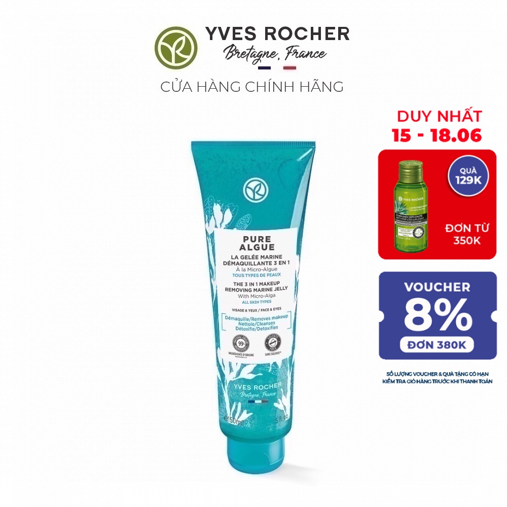 Thạch tẩy trang Yves Rocher Pure Algue 3in1 Makeup Remover Marine Jelly 150ml