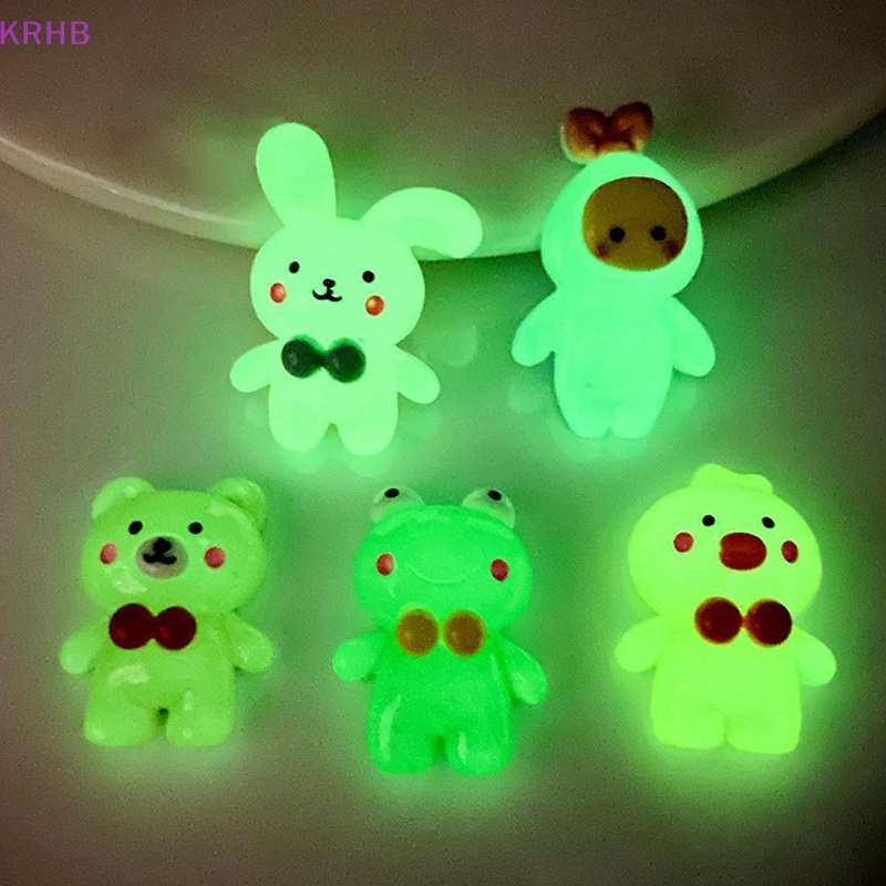 Set 5 Tượng Động Vật Mini Bằng Resin Màu Dạ Quang Dễ Thương Dùng Để Trang Trí Mới