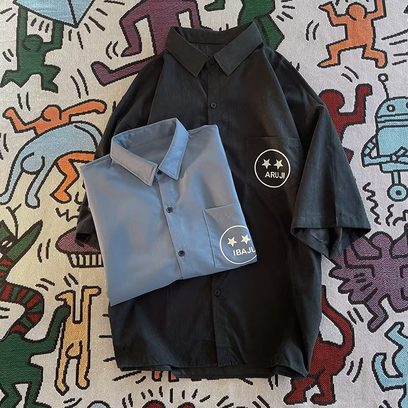 Áo Sơ Mi Ngắn Tay Dáng Rộng Thời Trang Mùa Hè Nhật Bản Dành Cho Nam