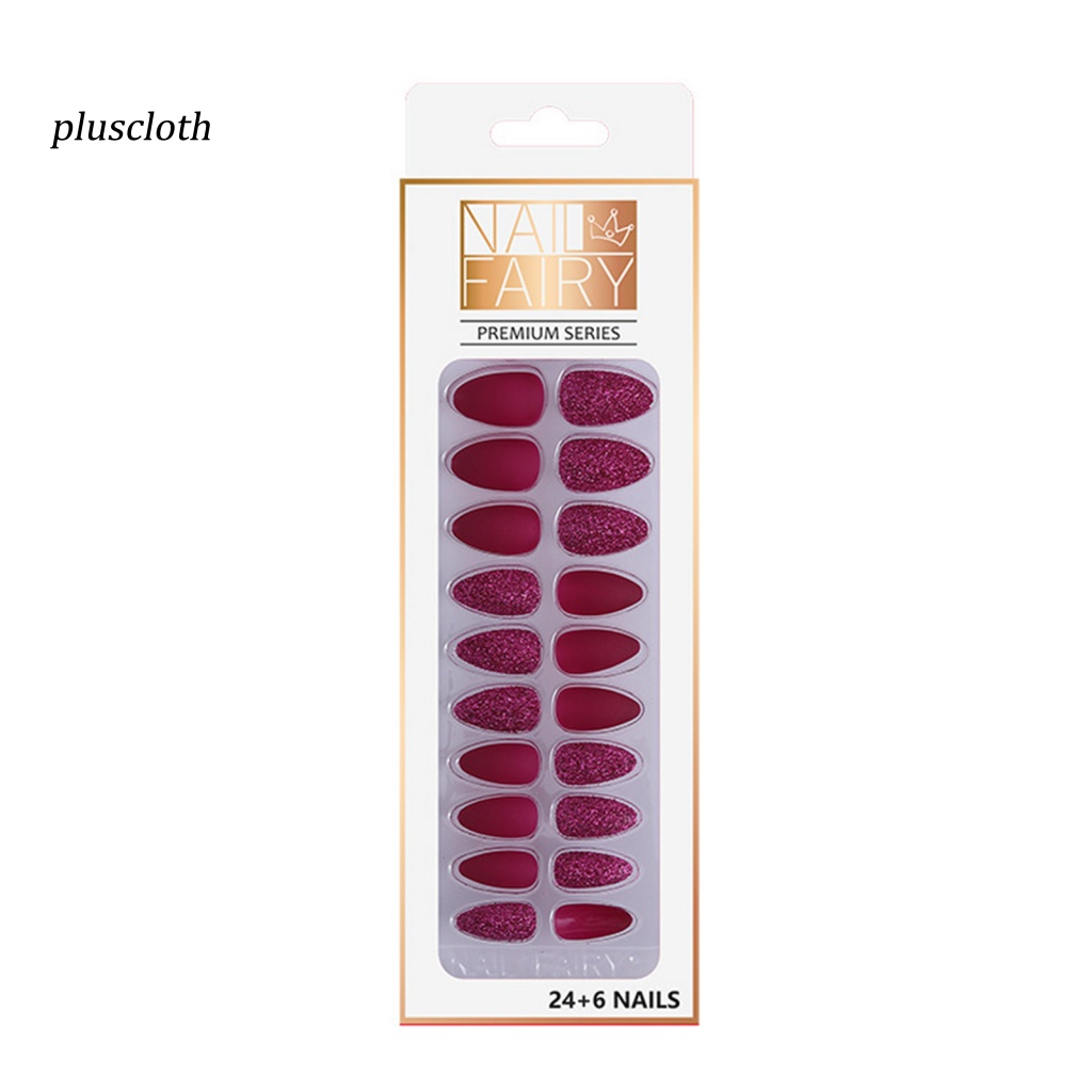 1 Bộ Móng Tay Giả Màu Lì Và Kim Sa Lấp Lánh Có Thể Tháo Rời