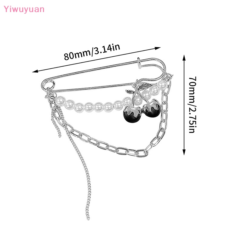 < Yiwuyuan > Cài Áo Màu Bạc Mặt Dây Tua Rua Đính Ngọc Trai Đen Phong Cách Punk Gothic Harajuku Đường Phố Mới Cho Nam Và Nữ