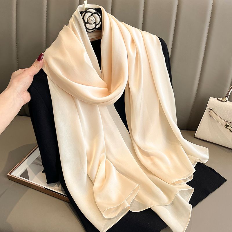 Khăn Choàng Lụa Satin Mềm Mịn Màu Trơn Dài 180x90 Dễ Phối Đồ Cho Nữ