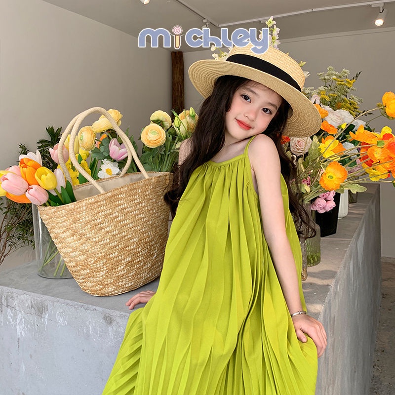 Đầm yếm MICHLEY dáng dài xếp ly phong cách Hàn Quốc thời trang mùa hè cho bé gái