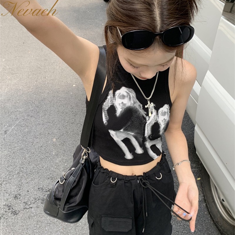 Áo Sát Nách Màu Đen In Họa Tiết Thời Trang Mùa Hè Cho Nữ