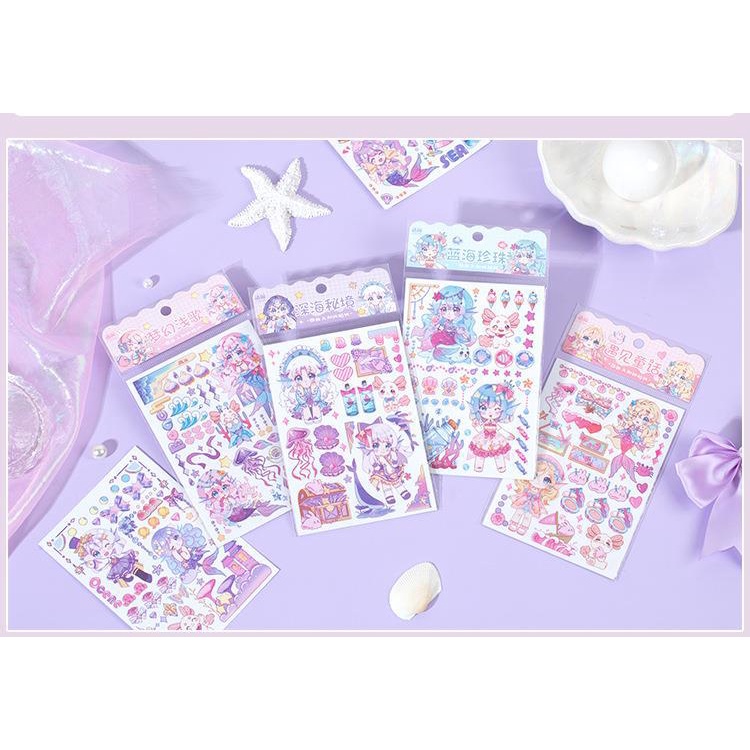 Sticker Dán Trang Trí Nhật Ký Sổ Tay DIY Hình Cô Gái Và Vương Quốc Tế Dưới Nước