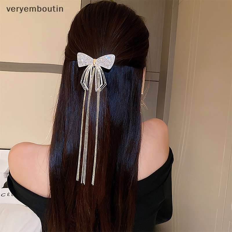Kẹp Tóc Nơ Tua Rua Đính Đá Lấp Lánh Thời Trang Cho Nữ
