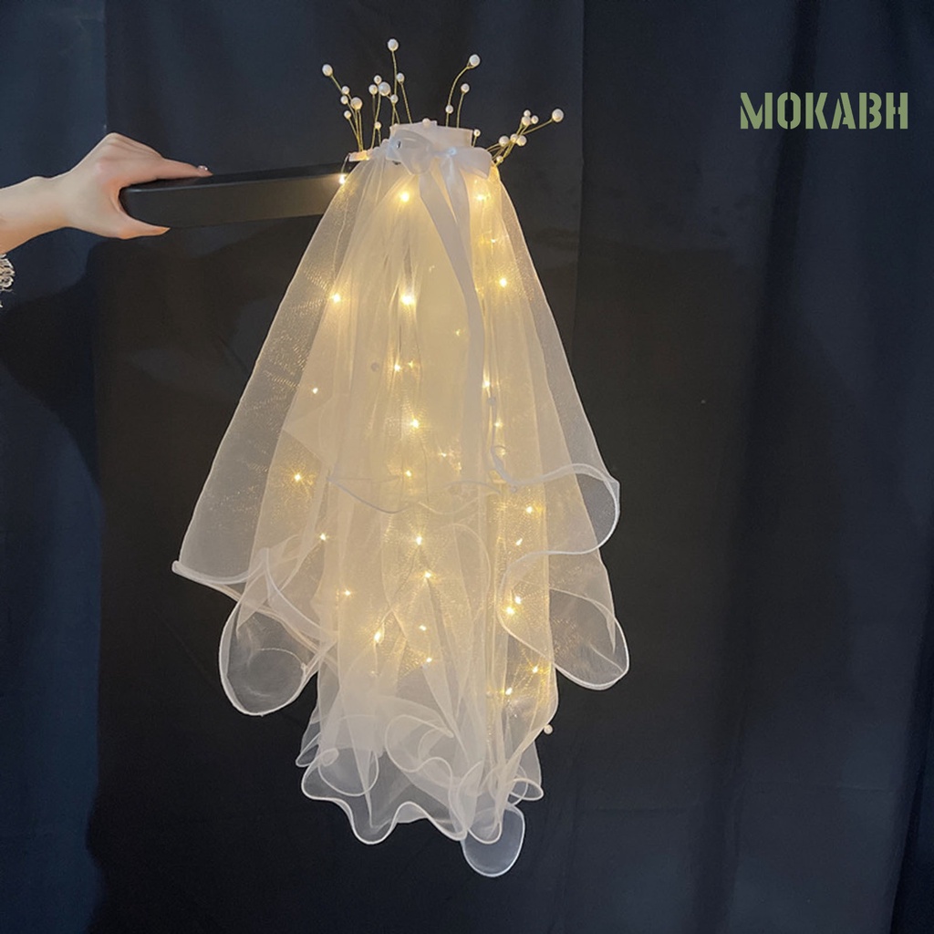 [Mokabh] Cài Tóc Vòng Hoa Công Chúa Hai Lớp Lấp Lánh Phối Mạng Che Mặt Dạ Quang Làm Phụ Kiện Chụp Ảnh Cho Bé Gái