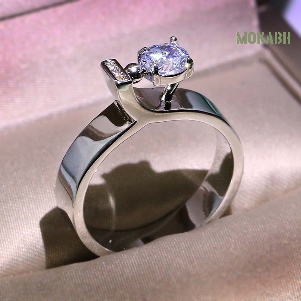 Nhẫn Đính Hôn Đính Đá Zircon Hình Tròn Dành Cho Nữ