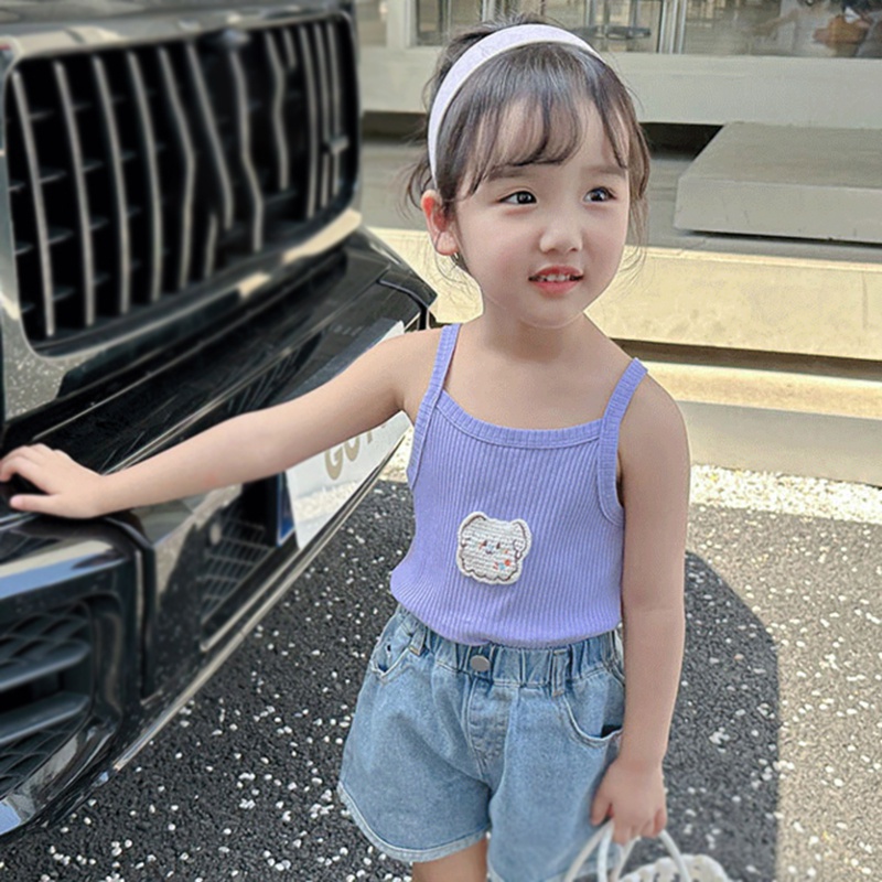 Áo Hai Dây Co Giãn Thêu Họa Tiết Hoạt Hình Phong Cách Hàn Quốc Thời Trang Mùa Hè Cho Bé Gái