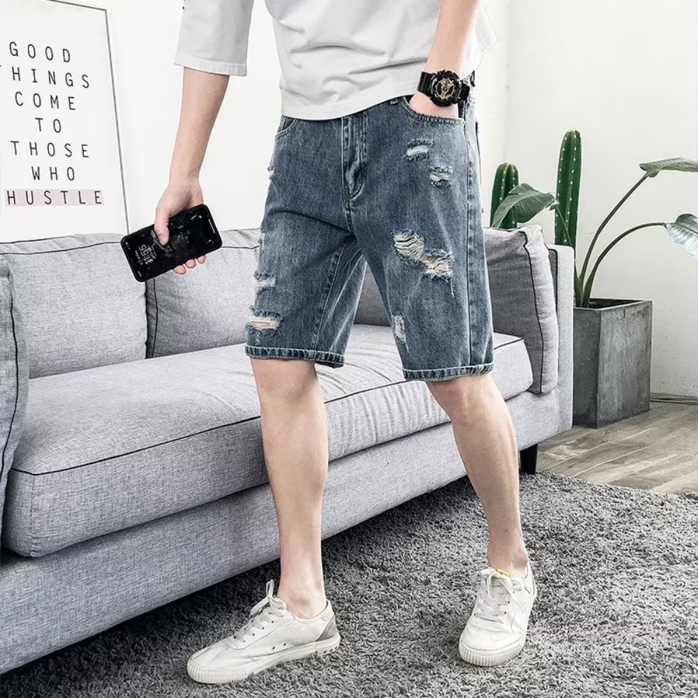 Quần Short Denim Rách Thời Trang Mùa Hè Hàn Quốc 2023 Mới Cho Nam
