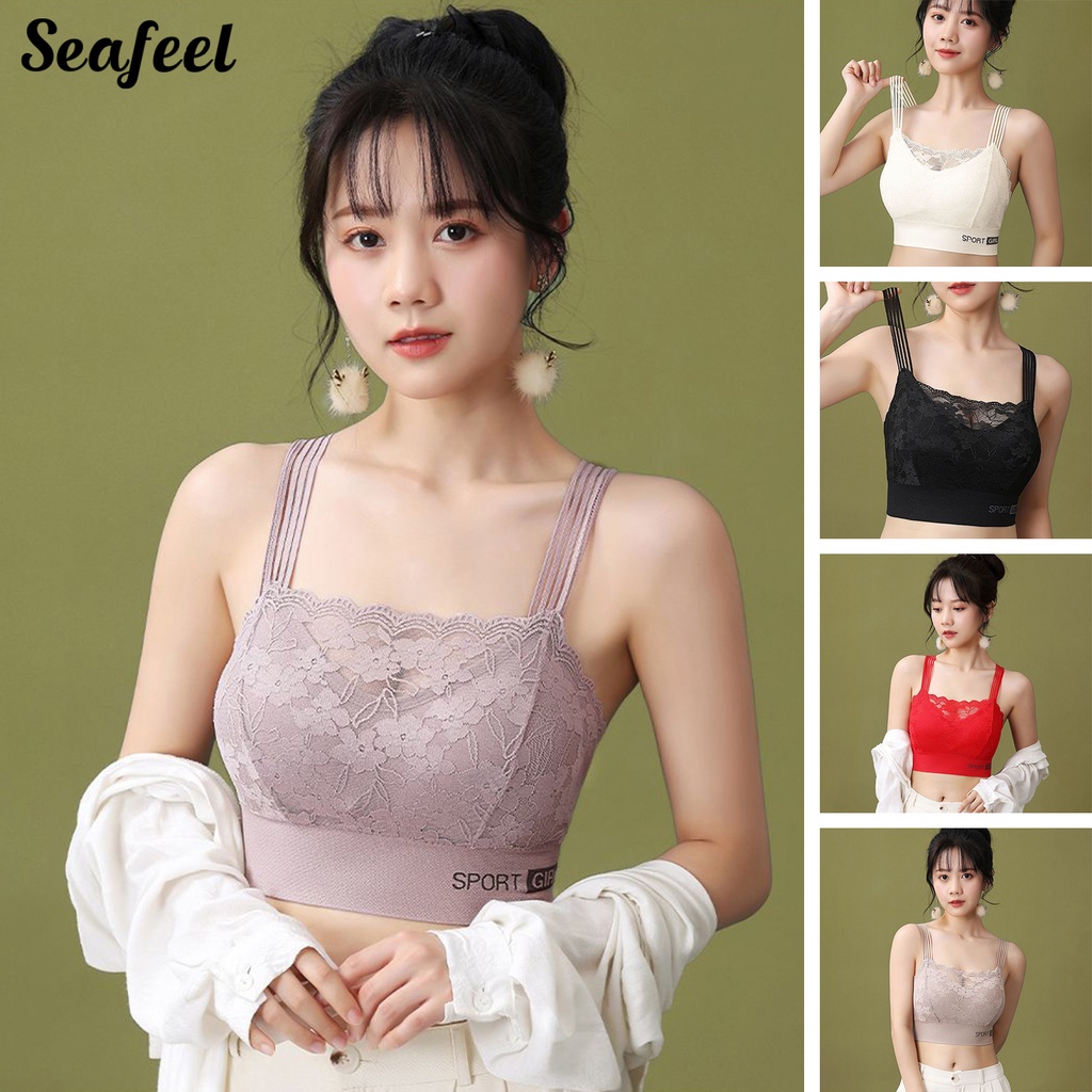 Áo Ngực Thể Thao Nữ Dây Bản Rộng Chữ V Có Đệm Nâng Ngực Chống Chảy Xệ Phối Ren