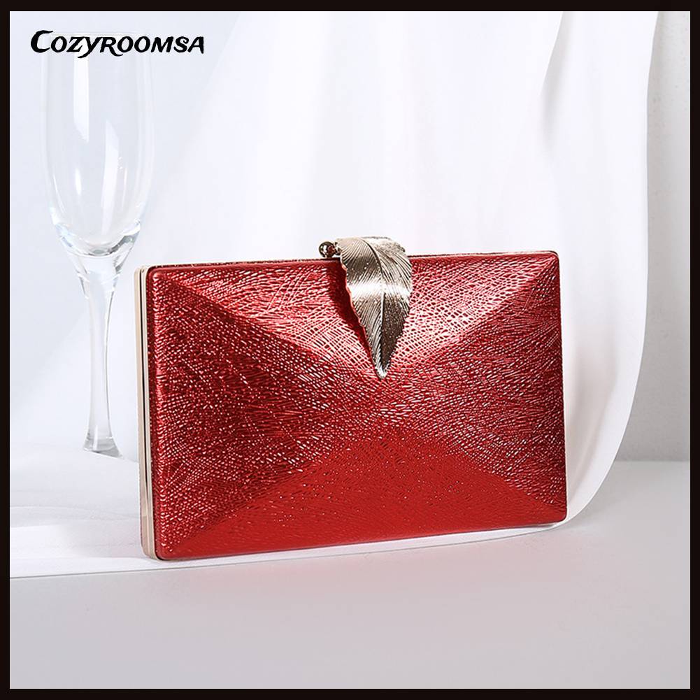 Túi Đeo Chéo Bằng Da PU Họa Tiết Chiếc Lá Đính Khóa Kim Loại Lấp Lánh Thời Trang Cho Nữ