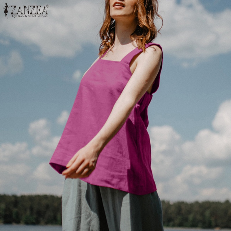 Zanzea Áo Nữ Không Tay Cổ Vuông Thời Trang Vintage