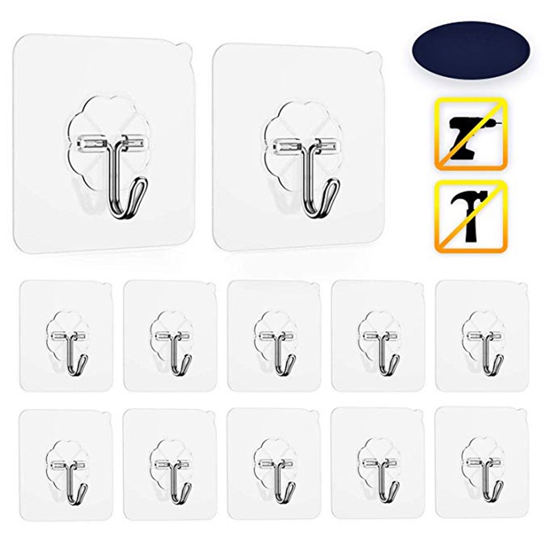 Móc Treo Đồ Dán Tường Trong Suốt Chống Nước Không Cần Đục Lỗ Cho Nhà Bếp Nhà Tắm