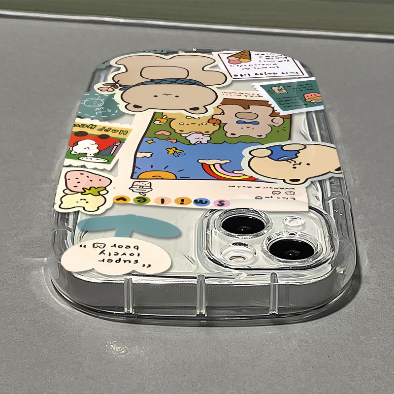 Ốp Điện Thoại Silicone Mềm Trong Suốt Chống Sốc In Hình Gấu Dễ Thương Cho IPhone 14 13 12 11 Pro Max XS X XR 8 + 7 Plus