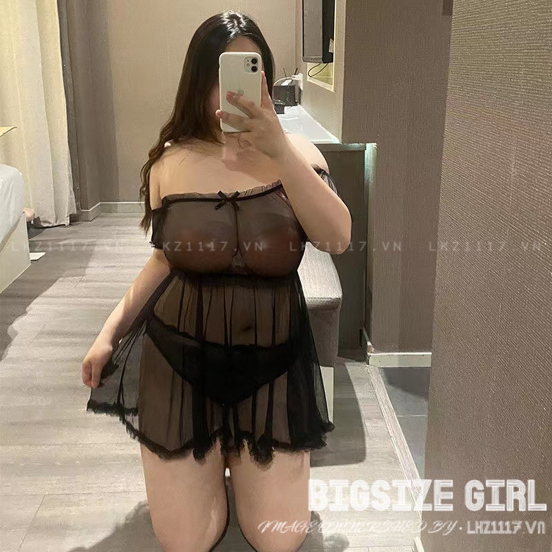 Đồ ngủ sexy Bigsize váy ngủ sexy gợi cảm đầm ngủ hở vai voan kèm quần chip xuyên thấu quyến rũ