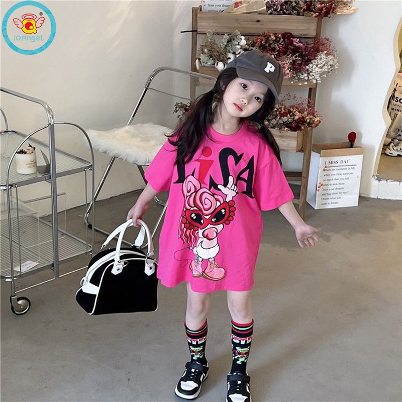 Đầm Thun Cotton Ngắn Tay Họa Tiết Hoạt Hình Thời Trang Mùa Hè Cho Bé Gái