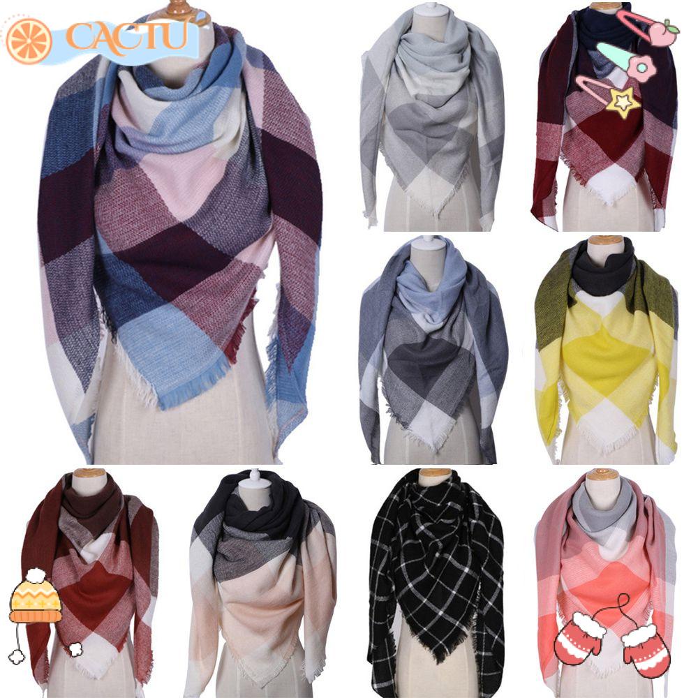 Khăn Choàng Cổ Vải Cashmere Họa Tiết Kẻ Sọc Tam Giác Ấm Áp Thời Trang Thu Đông