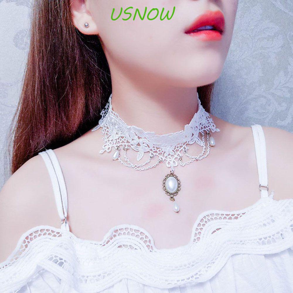 Vòng Cổ Choker Phối Ren Màu Trắng Phong Cách Gothic Cổ Điển Thời Trang Cho Cô Dâu
