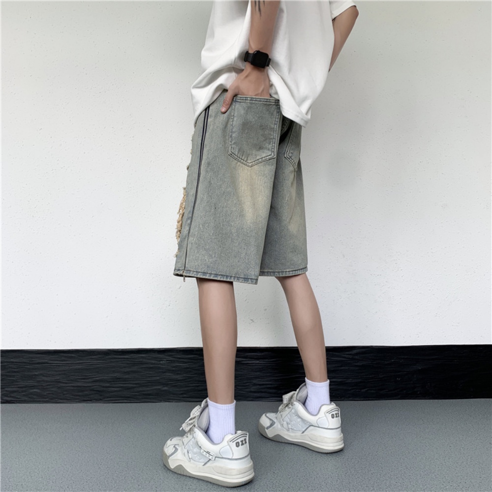 Quần Short Denim Dáng Rộng Phối Rách Thời Trang Mùa Hè Cá Tính