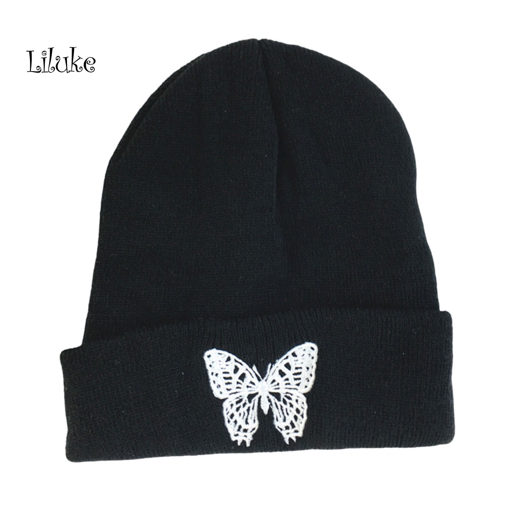 Mũ Beanie Dệt Kim Mềm Mại Thêu Hình Bướm Phong Cách Harajuku Nón Lưỡi Trai Thời Trang Cá Tính Cho Nam Nữ