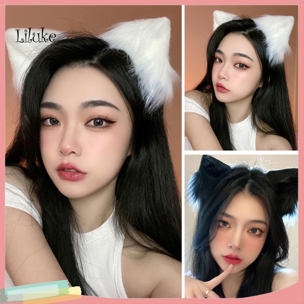 Băng Đô Cài Tóc Màu Trơn Trang Trí Tai Cáo Màu Sắc Ngọt Ngào Cho Nữ