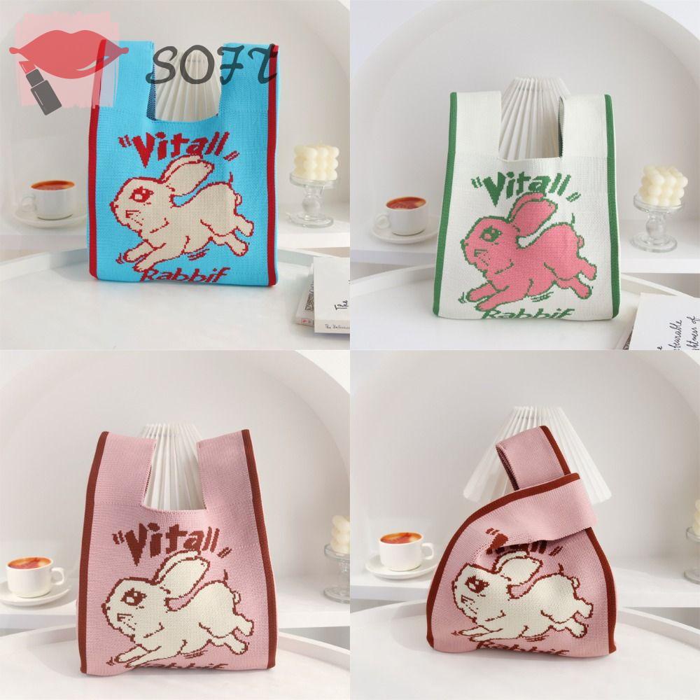 Túi Tote Dệt Kim Hình Thỏ Thắt Nút Có Thể Tái Sử Dụng