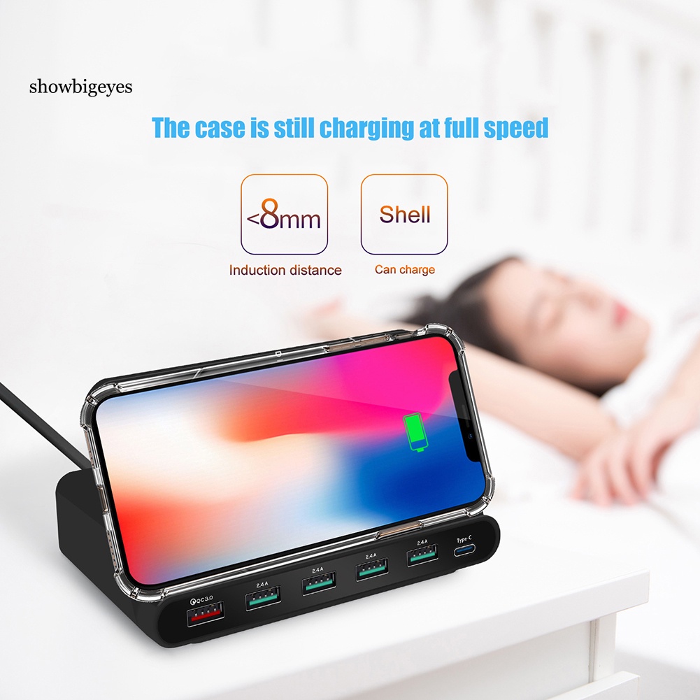 Đế Sạc Nhanh Không Dây USB Type-C 3 Trong 1 6 Cổng 3.0 2.14A