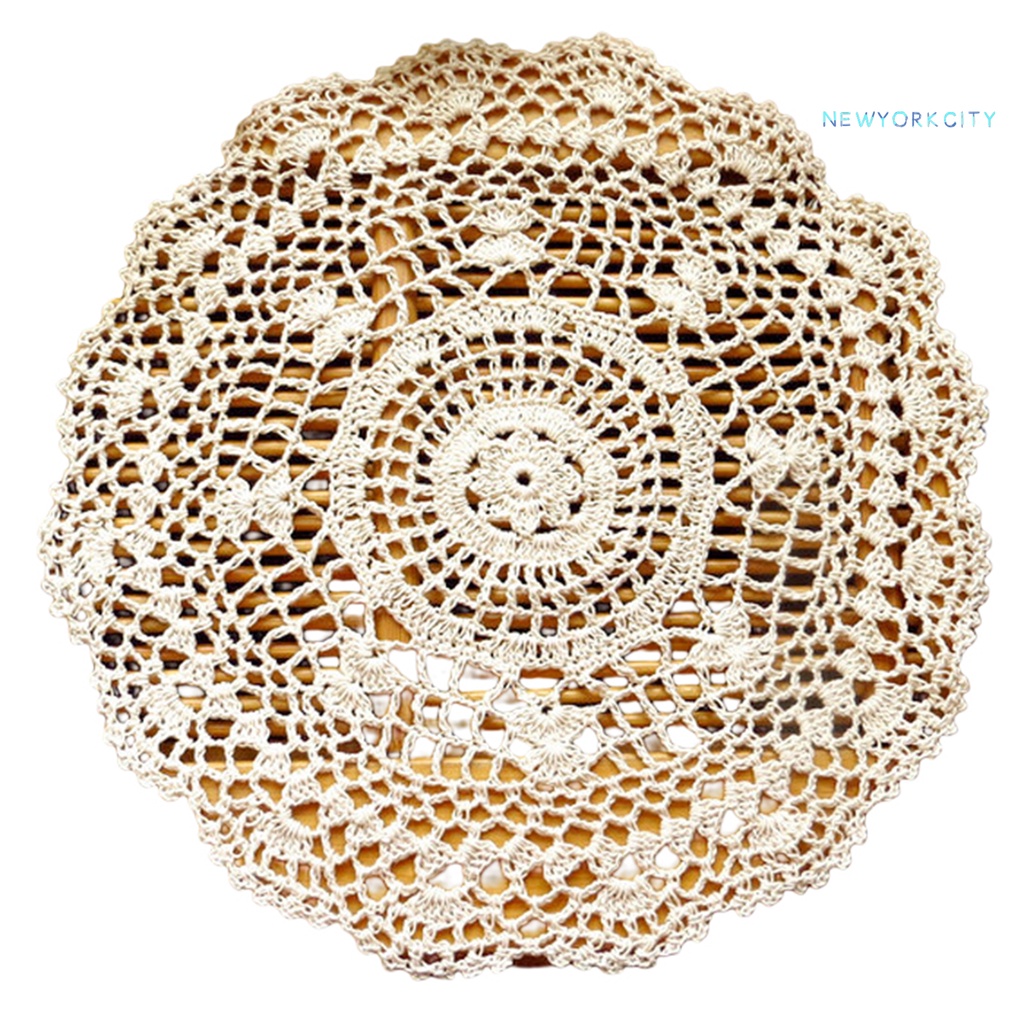 Tấm Lót Bàn Tròn Bằng Vải Cotton Phối Ren Handmade Chống Trượt Tiện Dụng