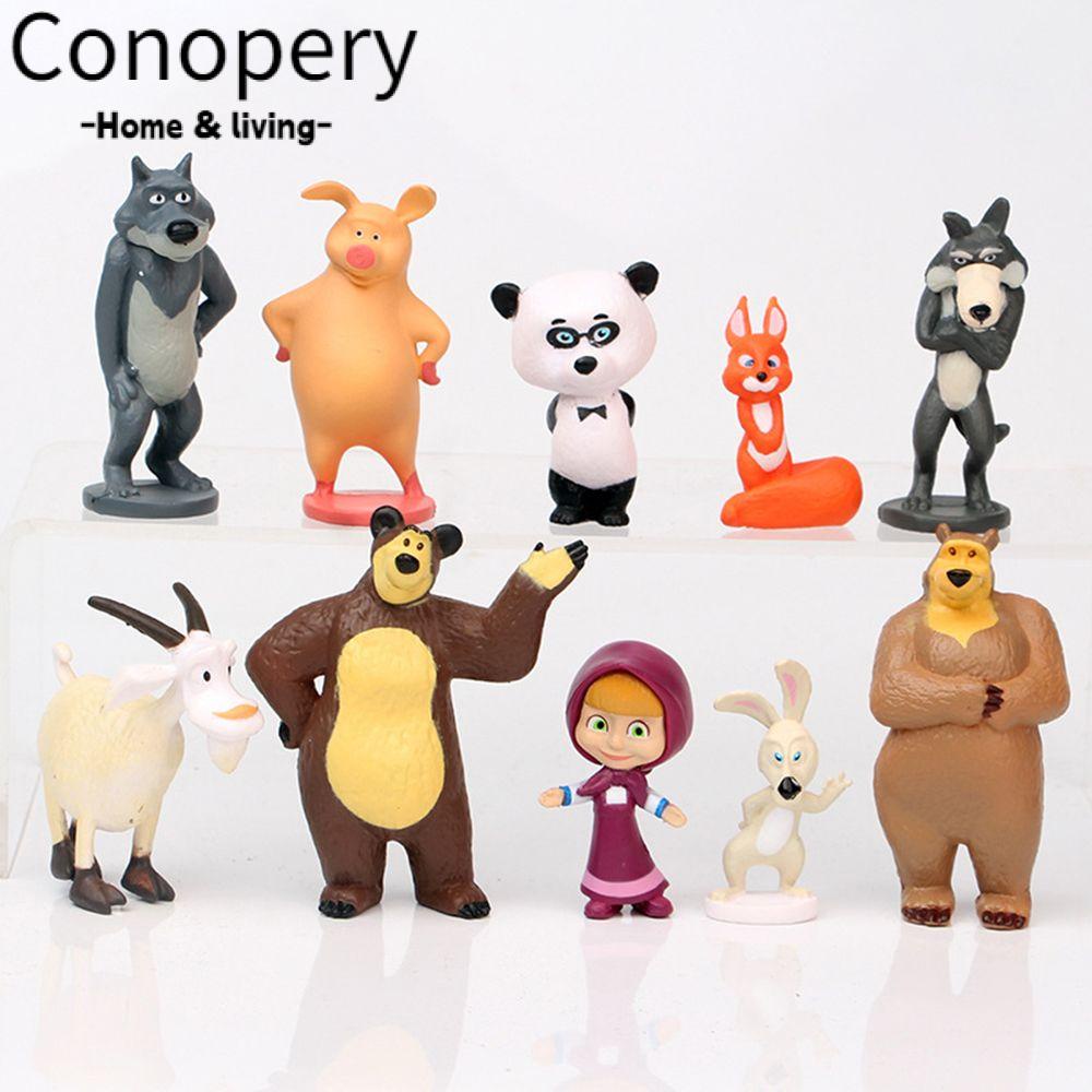 CONOPERY Bộ 10 Mô Hình Nhân Vật Hoạt Hình Masha and The Bear Mini Dễ Thương