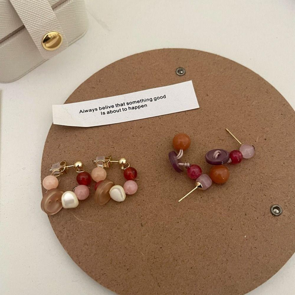 Khuyên Tai Tròn Đính Hạt Nhiều Màu Phong Cách Bohemia Hàn Quốc