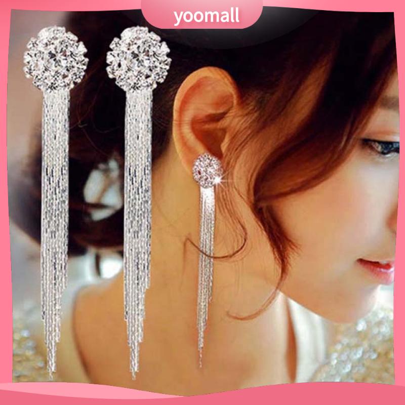 [YM] Bông Tai Dây Xích Kim Cương Pha Lê Cho Nữ