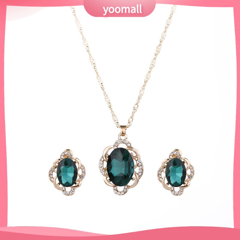 Bộ Vòng cổ + Bông Tai Đính Pha Lê Hình Thoi