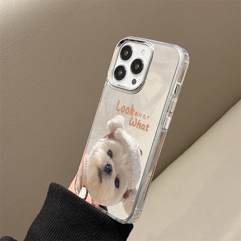 Ốp Điện Thoại Tráng Gương Hình Chú Chó Dễ Thương Cho IPhone 11 12 13 14 12Pro 13Pro 14Pro Pro Max XR X XS Max
