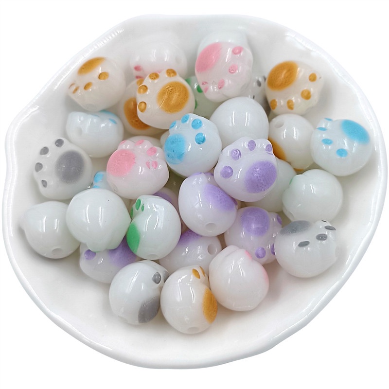 Set 10 Hạt Ngọc Bích Trắng Nhân Tạo Hình Dấu Chân Mèo Làm Trang Sức Thủ Công