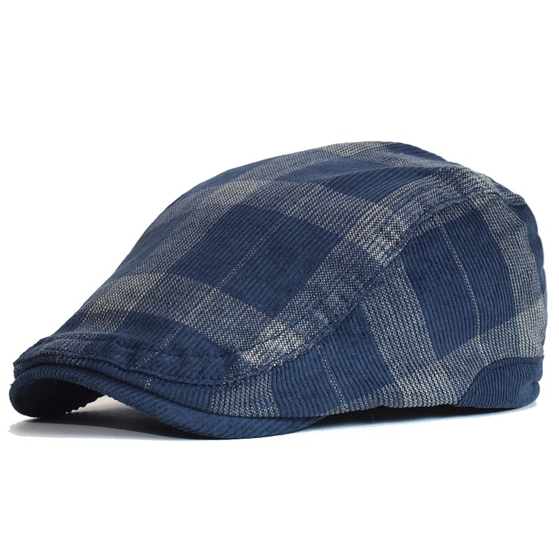 Mũ beret Vải Nhung Dày Sọc Ca Rô Phong Cách Anh Quốc Cổ Điển Dành Cho Nam Nữ