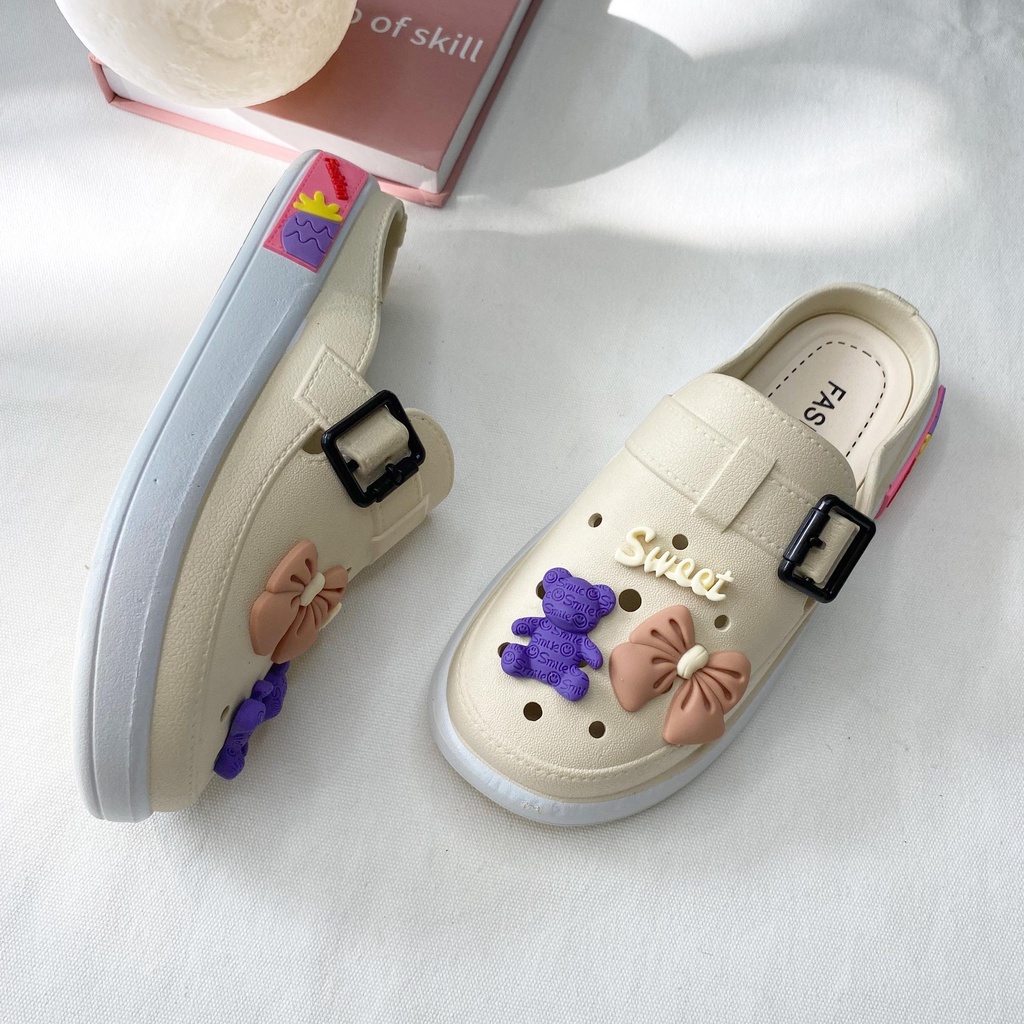 JY381-C4 GẤU TÍM SWEET Giày Lỗ Bao Đầu nữ 2023 đế dày mùa hè 3 màu