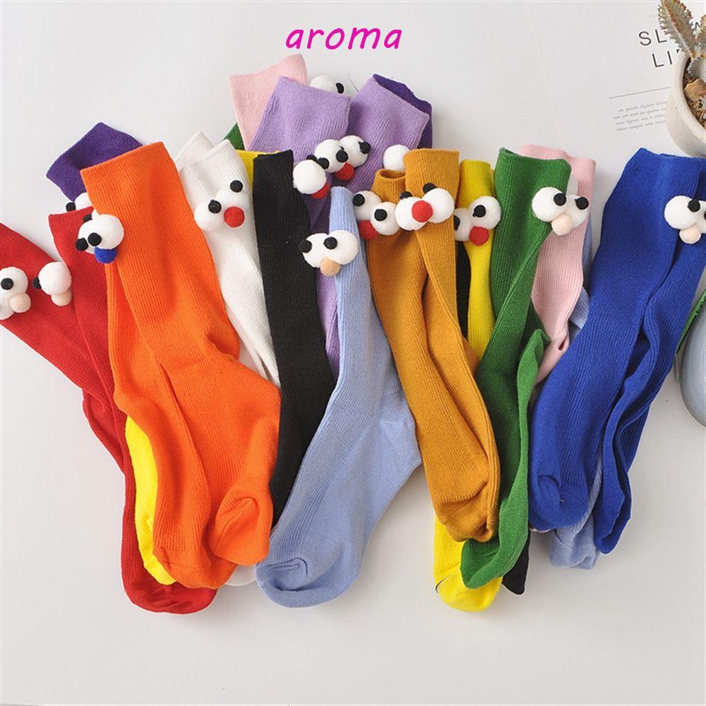 AROMA Vớ Cotton Màu Trơn Họa Tiết Hoạt Hình Dễ Thương Dành Cho Nữ